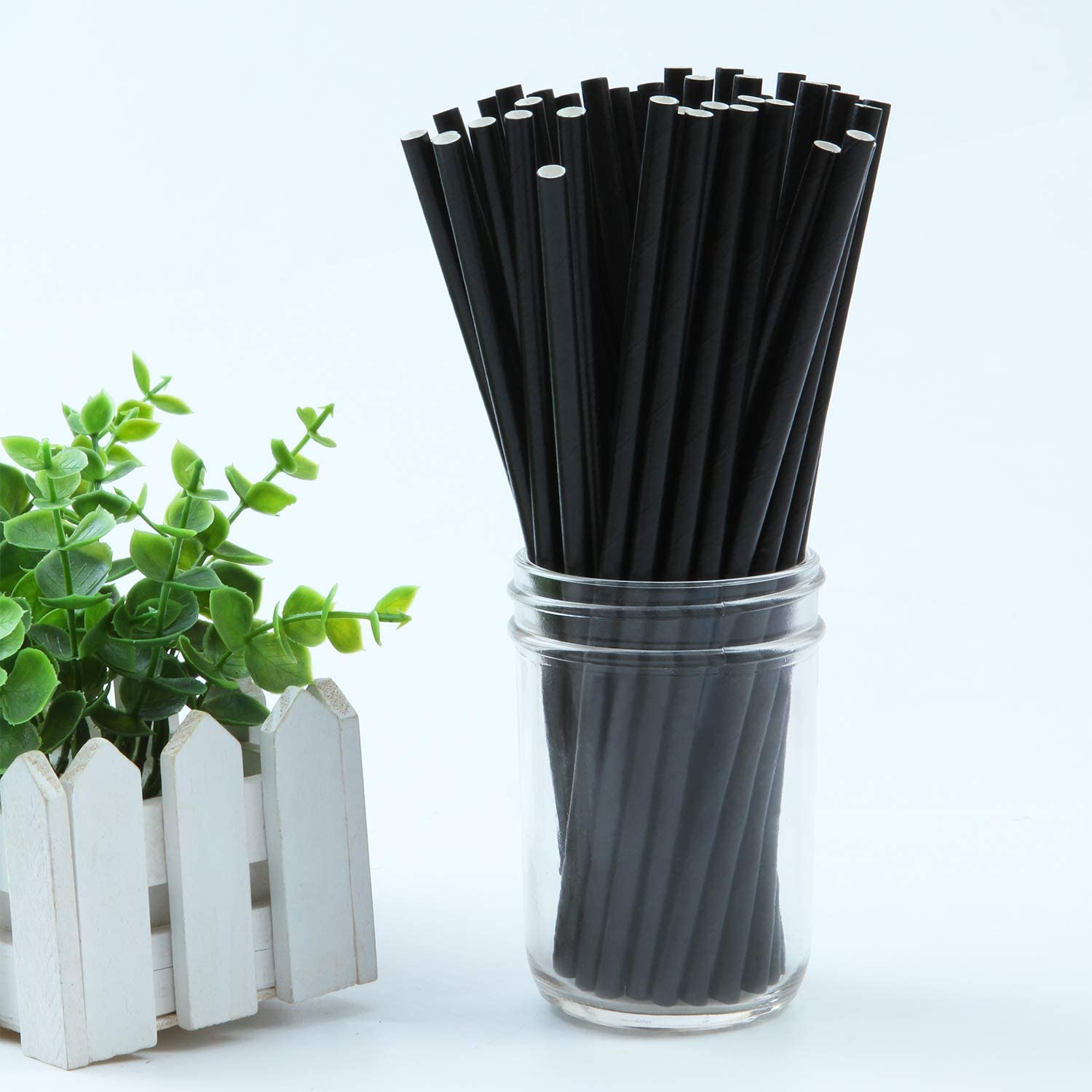 Black Solid Paper Eco Straws - Normal length 200mm/6mm - 250 straws pack