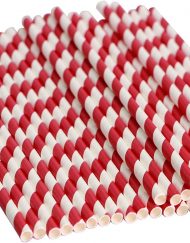 Red Stripe Paper Eco Straws - Normal length 200mm/6mm - 250 straws pack